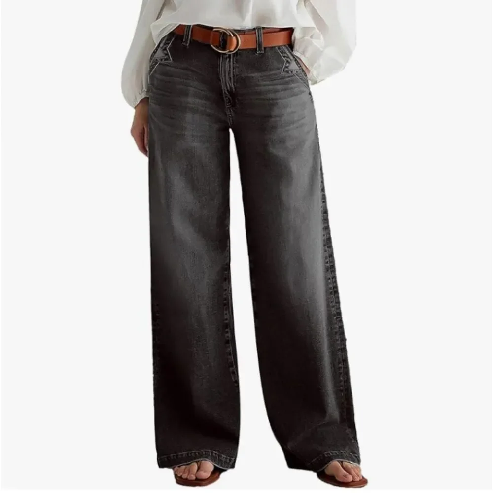 NEW Flamingals Black Wide Leg Jeans Size Small High Rise Stretch Denim NWT
